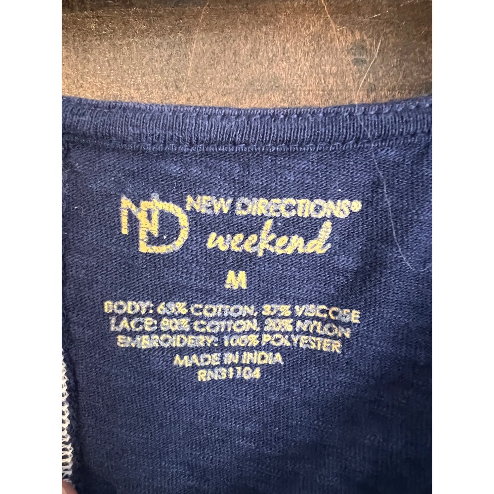 New Directions Weekend Navy Blue‎ Crochet Lace Embroidered Sleeveless Tank Top M - Picture 4 of 11